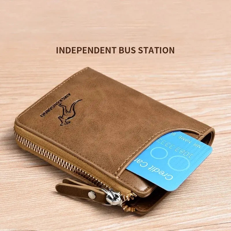 LOR MALE Mens Wallet Leather Business Card Holder Zipper Purse Luxury Wallets for Men RFID Protection Purses Carteira Masculina Luxury