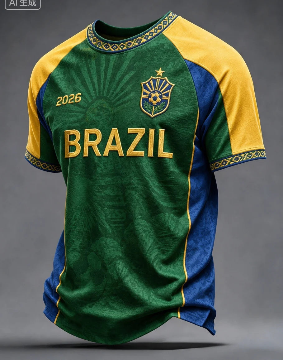 2026 New Brazilian Flag Themed Football Jersey, Fan Friendly Sports Training, Quick Drying T-shirt for Men Family Kids Tees