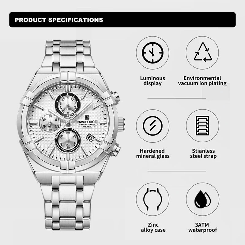 LOR MALE NAVIFORCE Business Men's Quartz Chronograph Elegant Wild Waterproof Date Display Male Wristwatch High Quality Man Watches NF8042