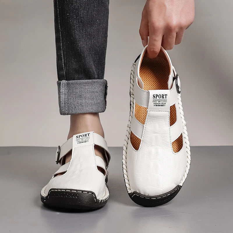 LOR MALE Fashion Mens Sandals Leather Summer Beach Casual Sandals Male Non-Slip Soft Comfortable Outdoor Shoes High Quality Man Sandals