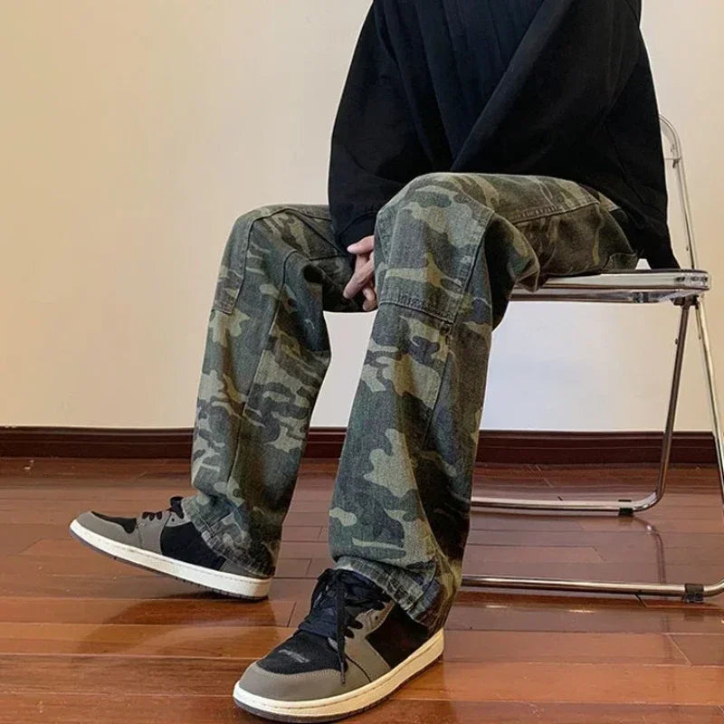 LOR MALE Jeans for Men Spliced Cargo Male Cowboy Pants Camouflage Trousers Punk Straight Xs Y 2k Vintage New in Retro 2025 Trend Baggy