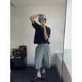 LOR MALE Retro American Grey Green Plaid Casual Shorts Loose Wide Leg Seven-Foot Pants Men Women Summer Trendy Lazy Style Loose Fit