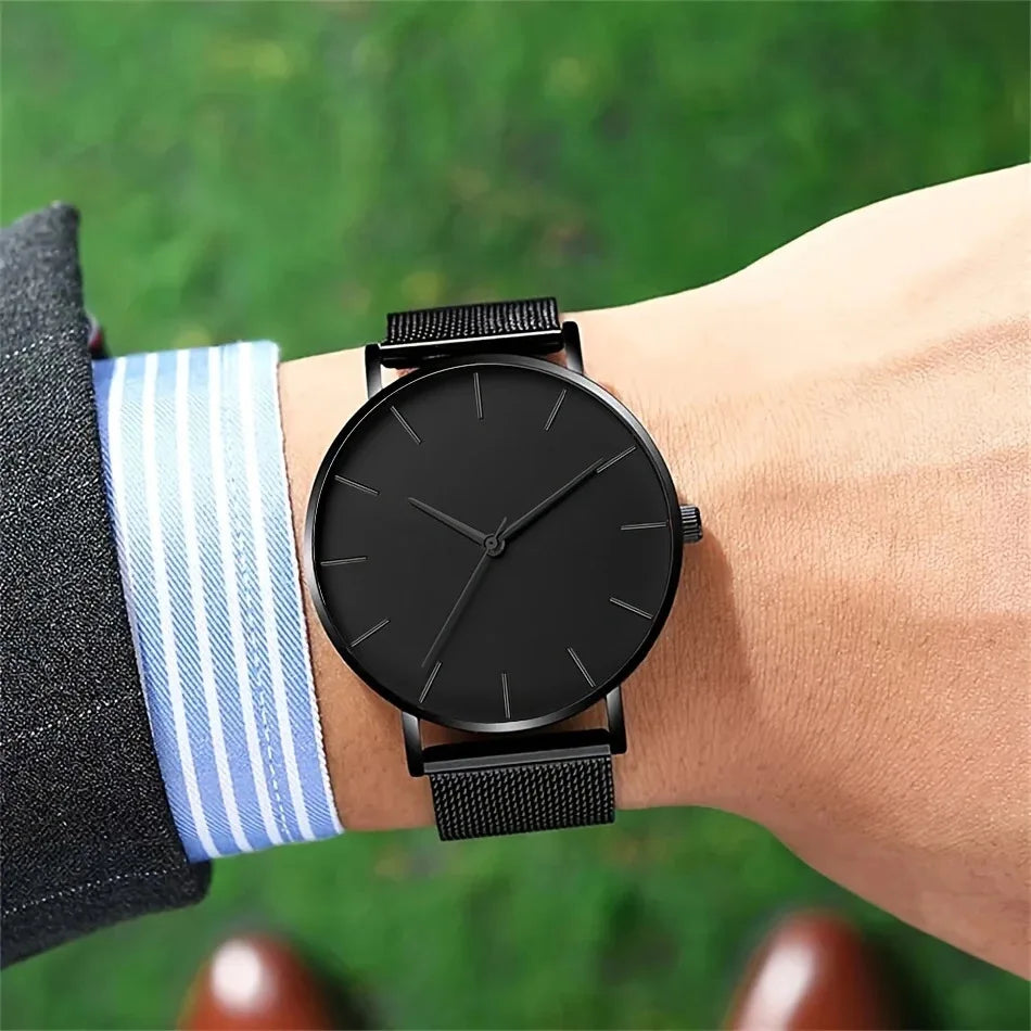 LOR MALE Watches Top Brand Luxury Quartz Watch Men Casual Slim Mesh Steel