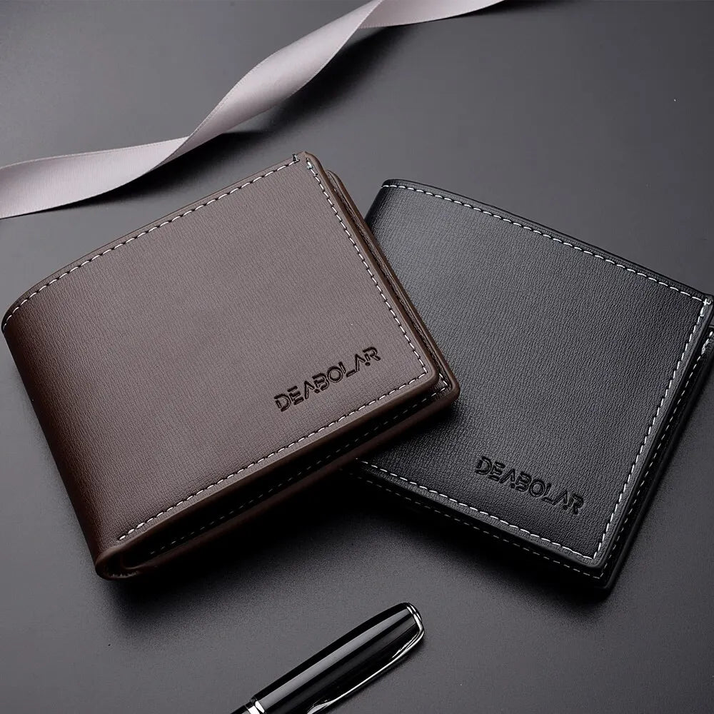 LOR MALE Pu Leather Men Short Wallet Thin Style Folding Young Men Credit