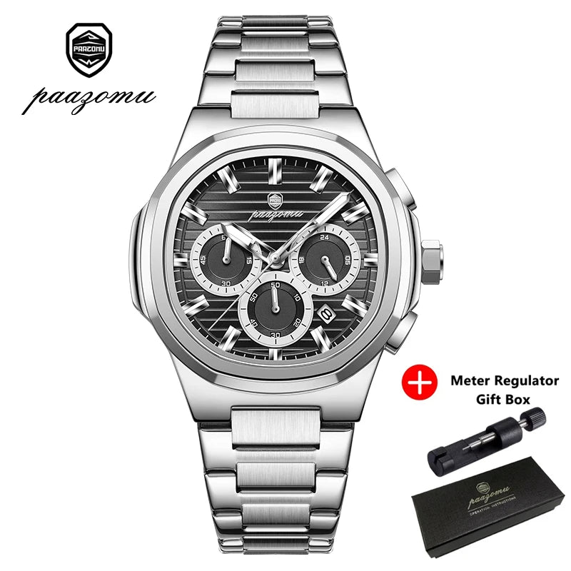 LOR MALE PAAZOMUTop High Quality Man Watch Luminous Waterproof Stainless Steel Men Clock Date Chronograph Quartz Business Men's Watches
