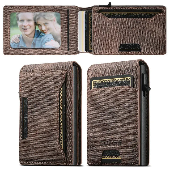 LOR MALE Luxury High Quality Leather PU Capa For Men Wallet Cards Slot Case Card Box Pressing The Button Automatically Ejects The Card