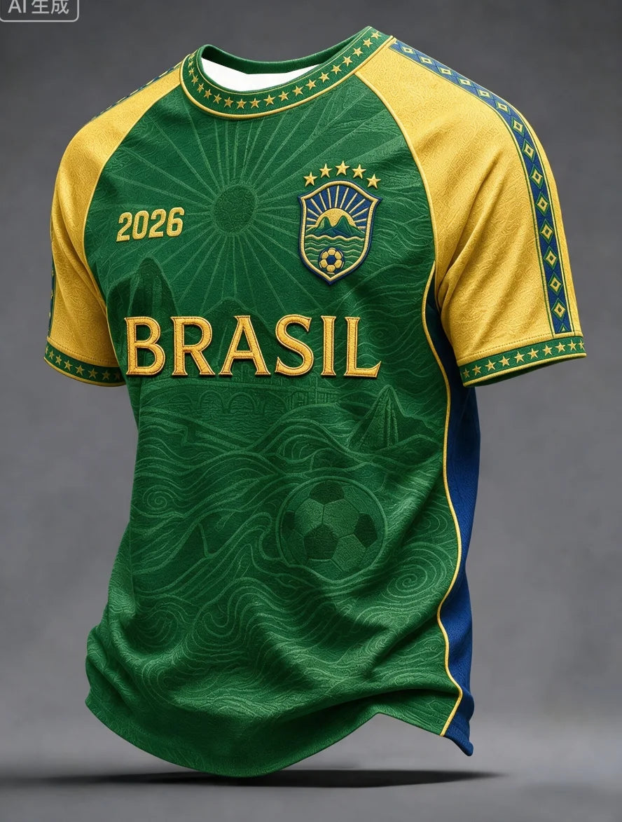 2026 New Brazilian Flag Themed Football Jersey, Fan Friendly Sports Training, Quick Drying T-shirt for Men Family Kids Tees
