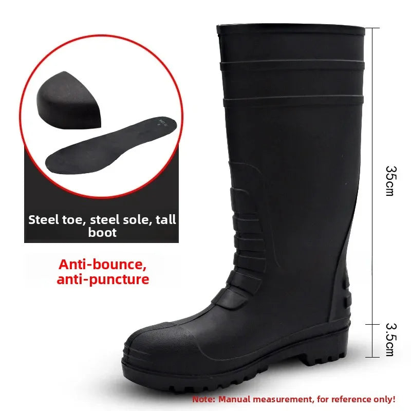 LOR MALE Thickened Steel Toe Rain Boots Anti Crush PVC Steel Bottom Labor Protection Boots Construction Site Protection Mining Boots W...
