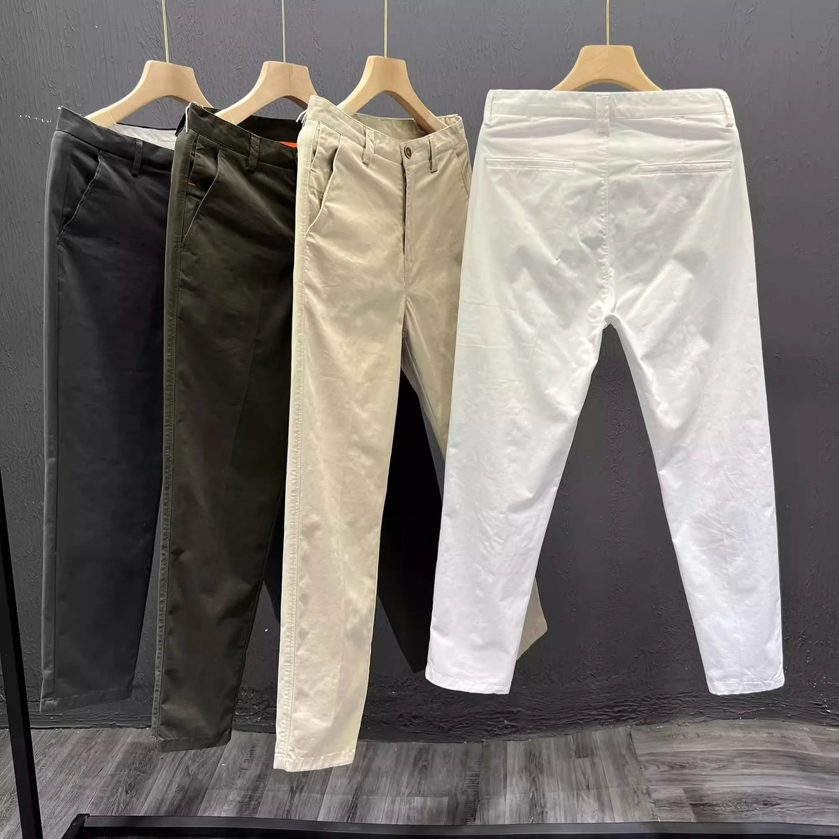 LOR MALE Simple White Casual Pants Men's Summer Trendy Brand Slim Straight Pants Spring Autumn Men's Nine Points Business Cotton Elast...