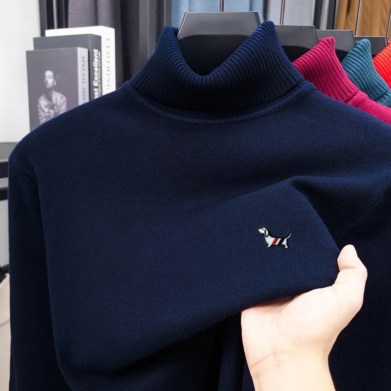 LOR MALE High Quality Man Spring Long-Sleeved Knitwear Dog Print High Neck Hot Pullover Versatile Trend Leisure Warm Sweater MensClothing