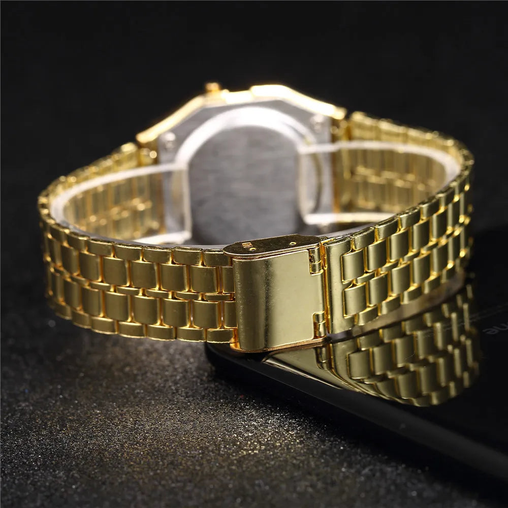 LOR MALE Luxury LED Digital Watch Stainless Steel Electronic Wristwatch Simple Business