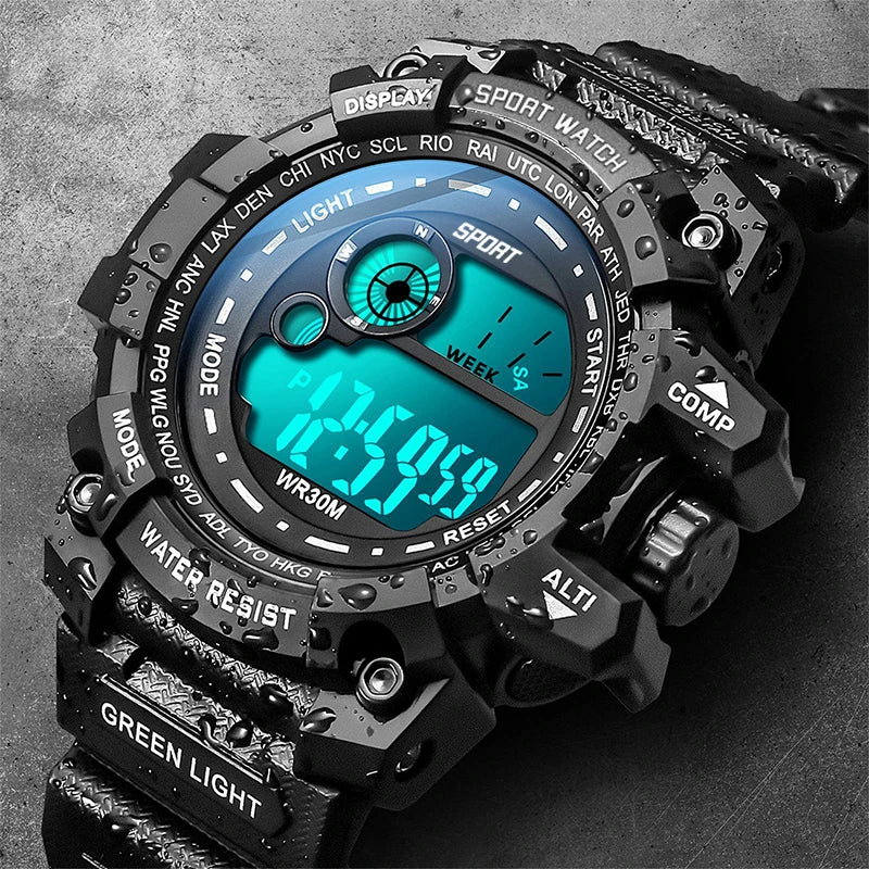 LOR MALE Men LED Digital Watches Luminous Sport Waterproof Watches Date Army Military