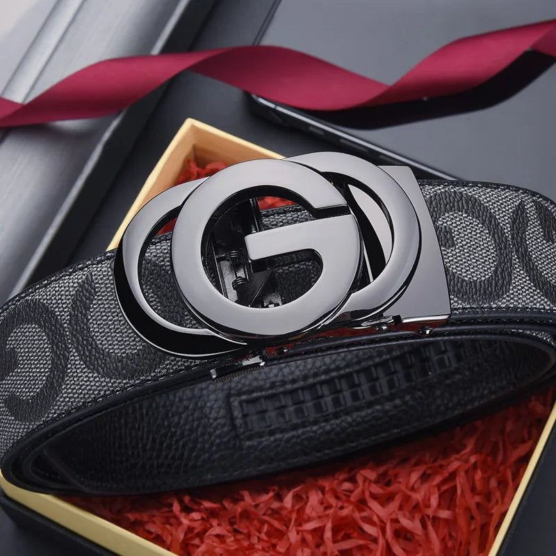 LOR MALE High Quality 3.4cm Leather Men Belt Designer Metal Buckle Business Strap Male Jeans Fashion Accessory