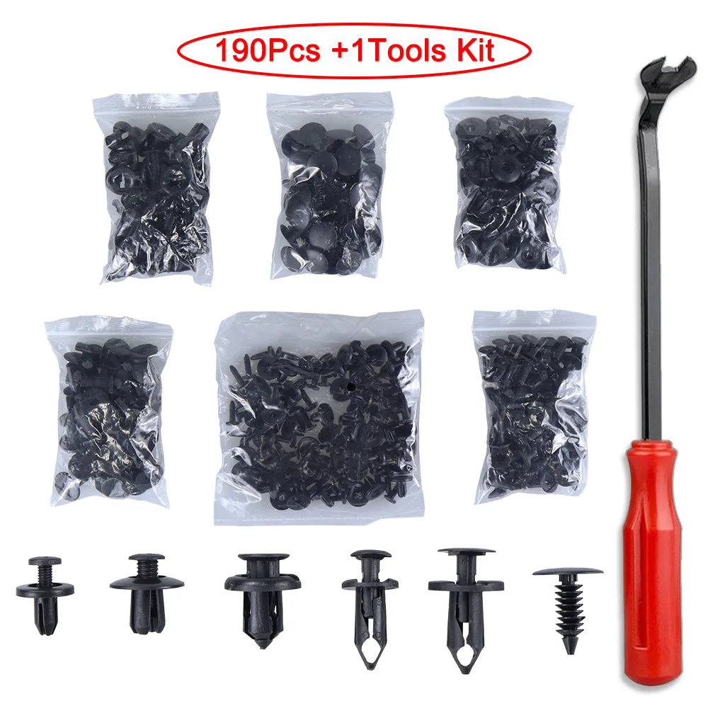 LOR MALE 190pcs Car Retainer Clips 6 Sizes Fasteners Automotive Plastic Clips Kit Auto Trim Panel Clip Mixed Car Body Bumper Rivet