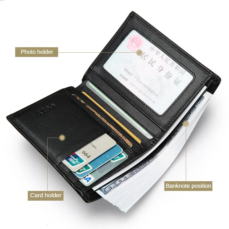 LOR MALE GOLF Men's Wallet Leather Flap Purse Black Money Clip Small Card Vertical Short Wallet for Men Coin Cardholder Anti Theft Brush