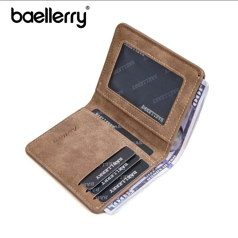 LOR MALE Baellerry Thin Sanded Leather Wallet Casual Business Multi-Function Bifold Dri
