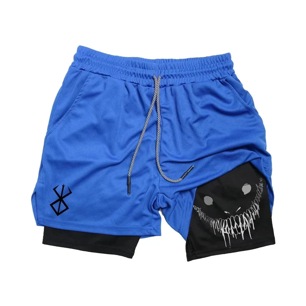 LOR MALE Summer Men Shorts Funny Graphic Print Running Fitness Gym Training Sport Shorts Quick Dry Workout Jogging Double Deck Shorts Man