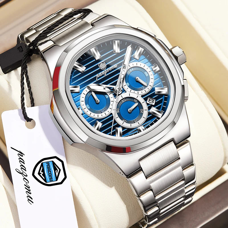 LOR MALE PAAZOMUTop High Quality Man Watch Luminous Waterproof Stainless Steel Men Clock Date Chronograph Quartz Business Men's Watches