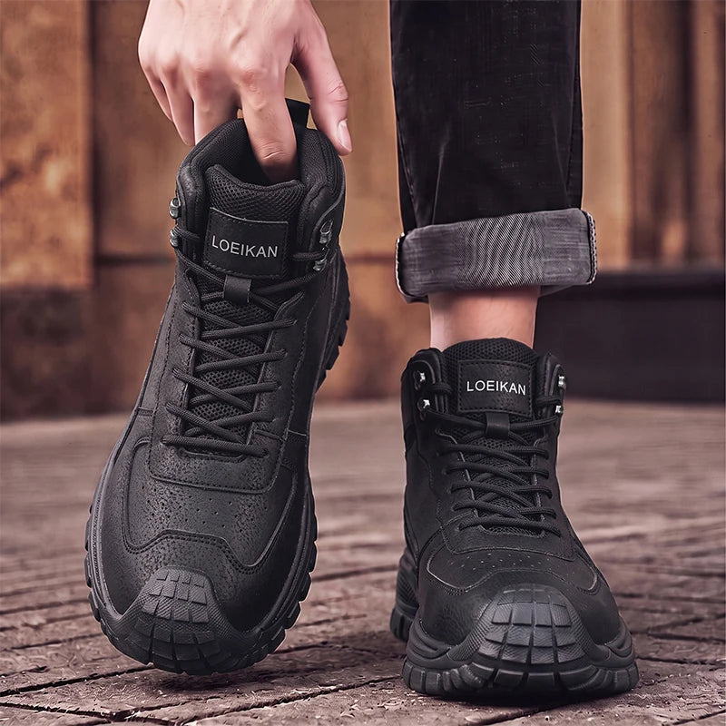 LOR MALE Men High Top Ankle Boots Suede Mesh Splicing Shoes Anti‑collision Toe Non‑slip Thick Sole Male Boots for Daily Walking Commute