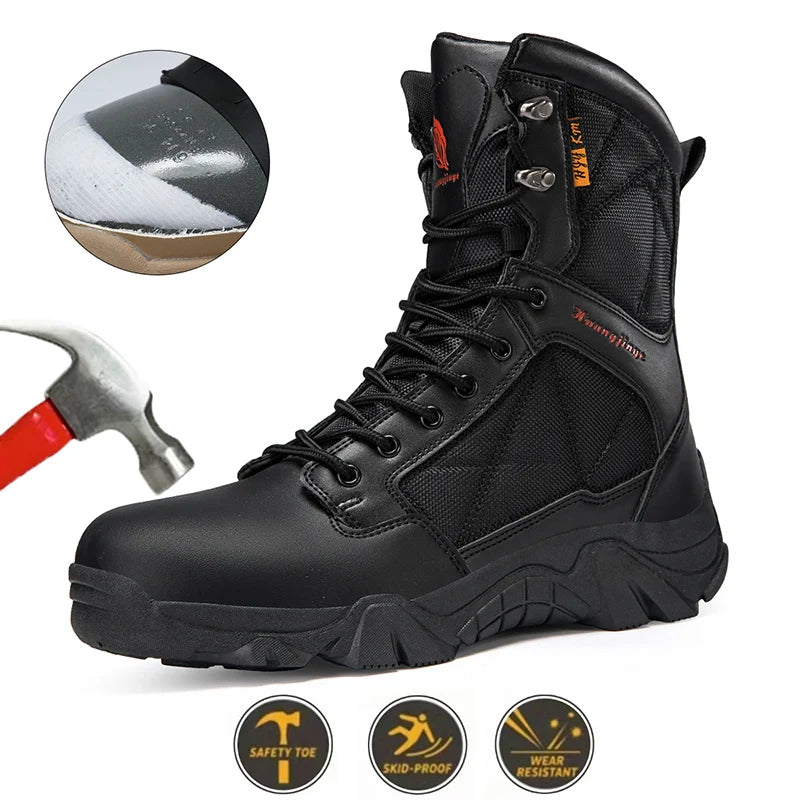 LOR MALE High-Top Anti-Smashing Work Boots Outdoor Waterproof Safety Shoes Steel Toe Non Slip Men's Boots Fashion Protective Men Shoes