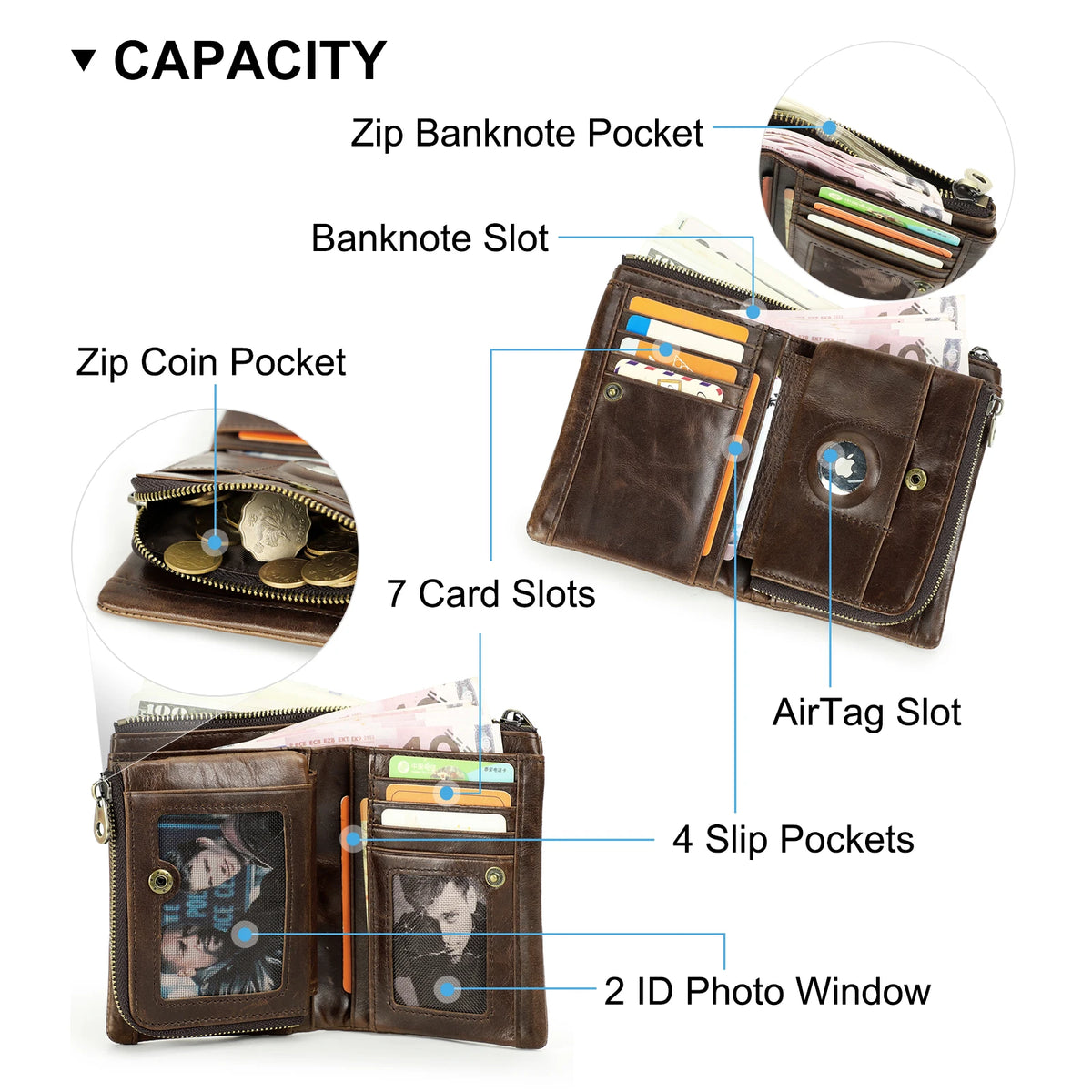 LOR MALE Crackle Oil Leather Short Bifold Wallets Men Quality Male Removable Wallet with airtag Clutch Slim Coin Pocket Card Holder Purse