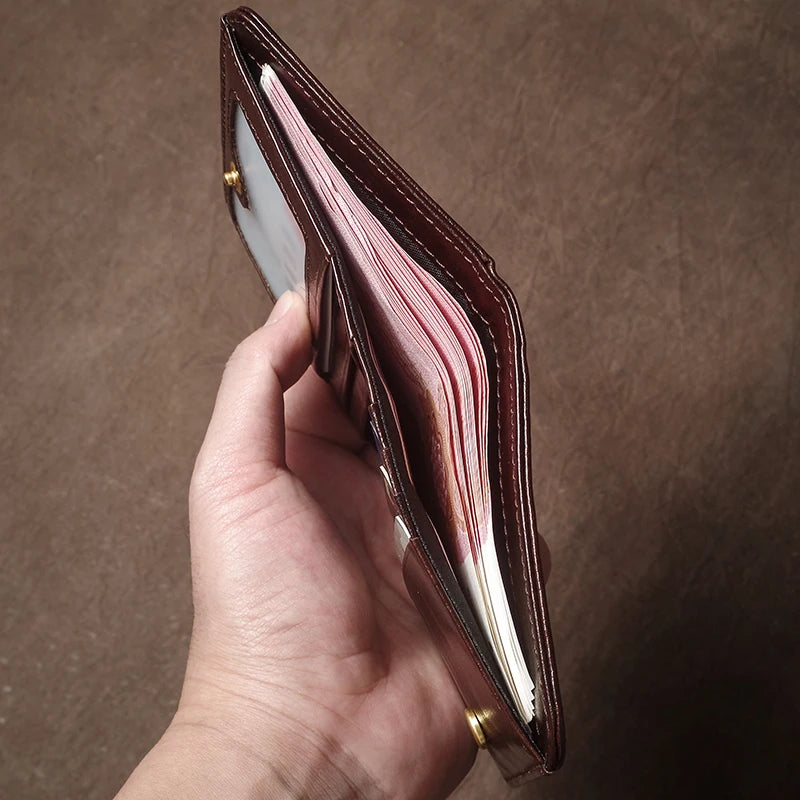 LOR MALE GURO Genuine Leather Wallet High Quality Multi-Card Slots Ultra Slim Lightweight Credit Card Holder Men Women Bifold Money Clip