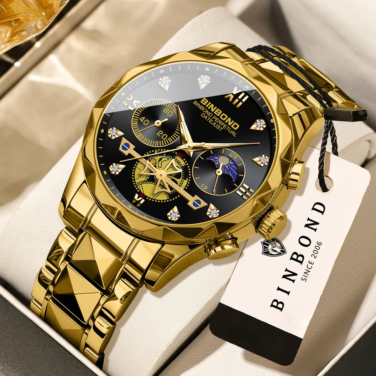 LOR MALE BINBOND Luminous Waterproof Accurate Quartz Watches For Men Chronograph Sturdy Men's Wristwatch Luxury Business Casual Reloj