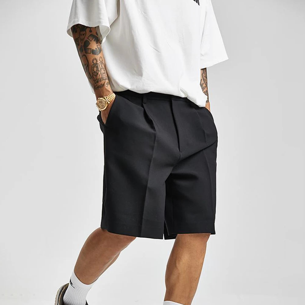 LOR MALE Short Men Straight  Summer Chic Fashion Solid Popular Casual Loose Trend Male Korean Suit Short Knee Length Tousers Streetwear