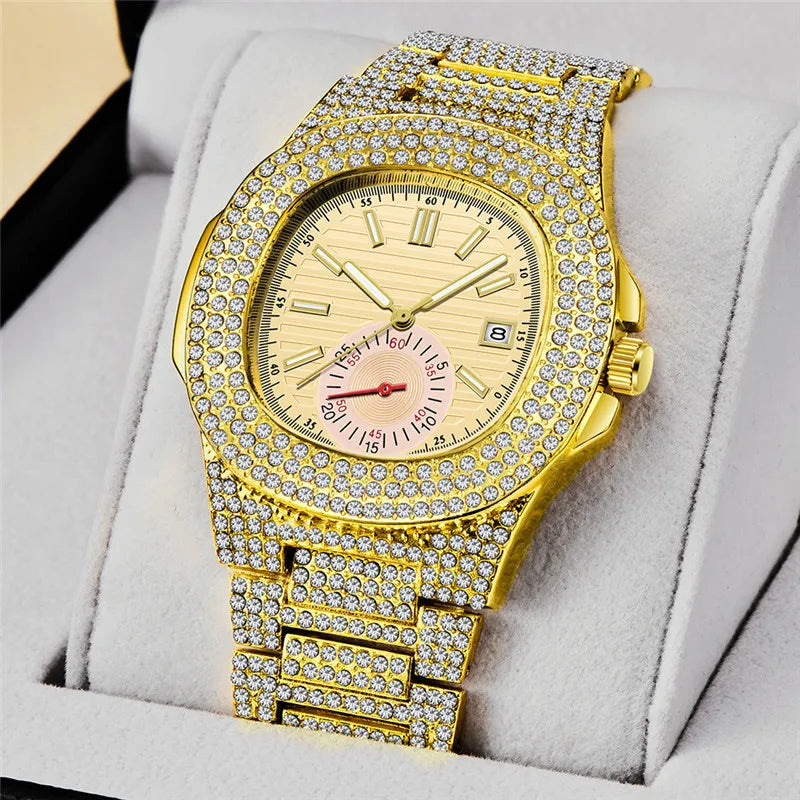 LOR MALE Hip Hop Watches Reloj Hombre Alloy Band Diamond Calendar Gifts Quartz