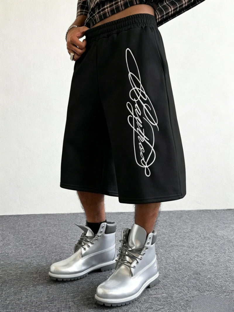 LOR MALE Men's Street Style Sports Shorts with British Signature Print Suitable for Outdoor Music Festivals Casual Outings on The Streets