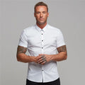 LOR MALE Men's Summer Business Shirt Short Sleeve Turn-down Collar Tuxedo Shirt Fashion Super Slim Fit Male Social Dress Shirt