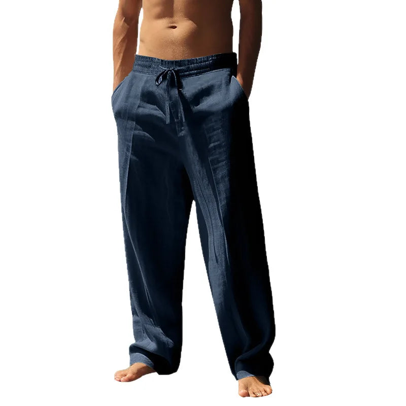 LOR MALE Pant Men 2026 Casual European Summer Breathable Cotton Linen Men's Trousers Loose Casual Sporty Linen Straight-Leg Pants