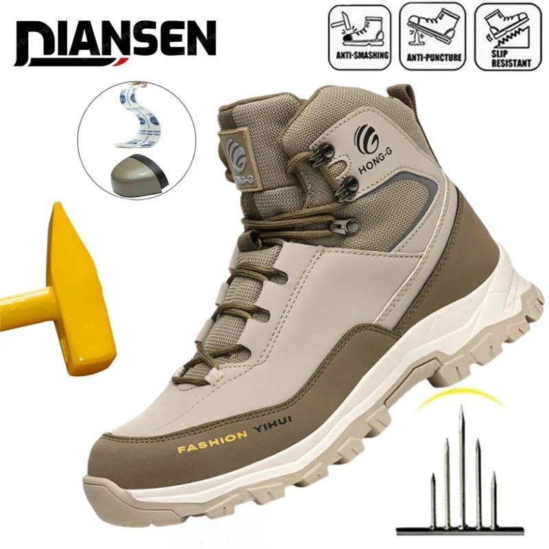 LOR MALE Waterproof Composite Toe Work Boots Puncture-Proof Non-Slip Breathable Comfort Fit for Warehouse Use Mne's Anti-smash Work Boots