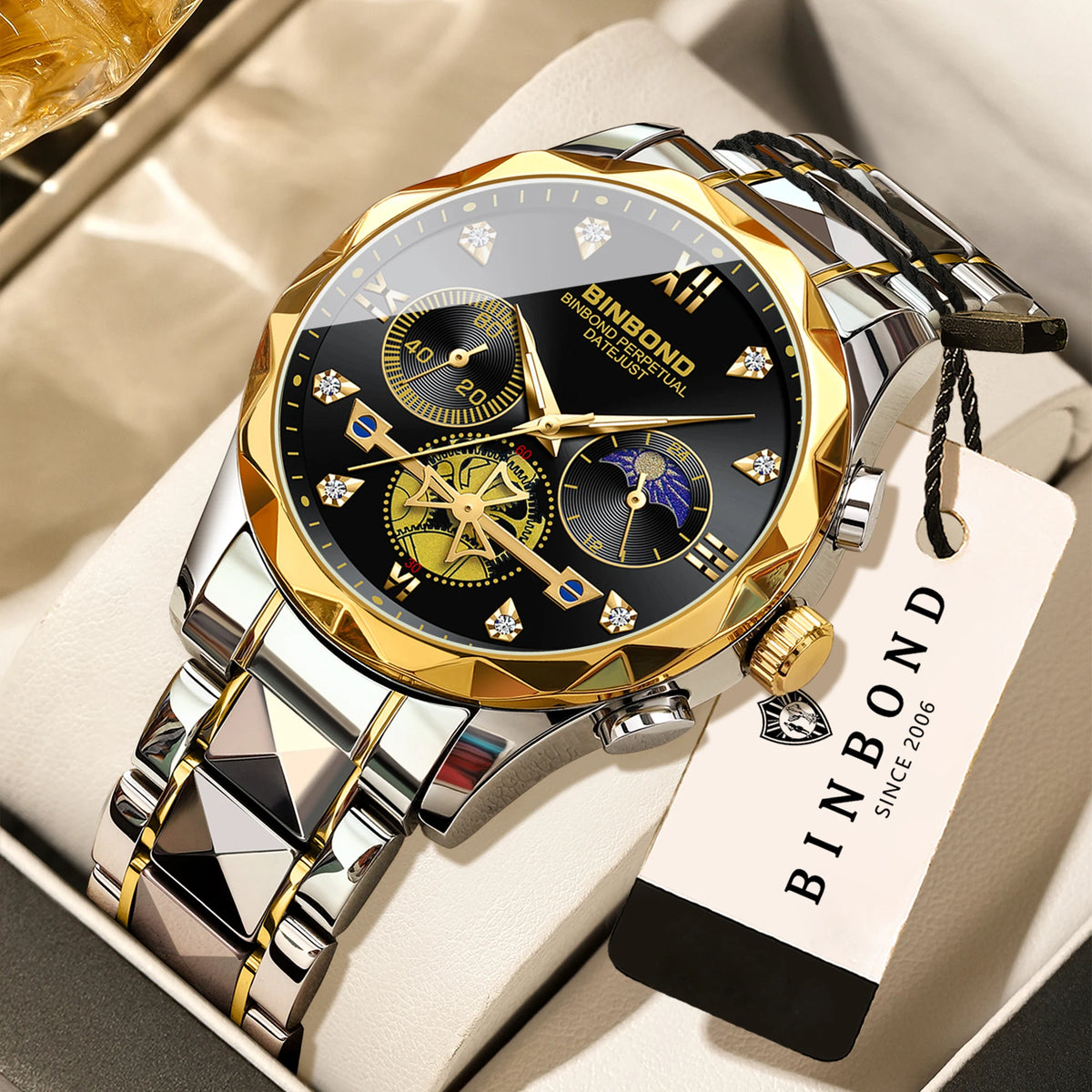 LOR MALE BINBOND Luminous Waterproof Accurate Quartz Watches For Men Chronograph Sturdy Men's Wristwatch Luxury Business Casual Reloj