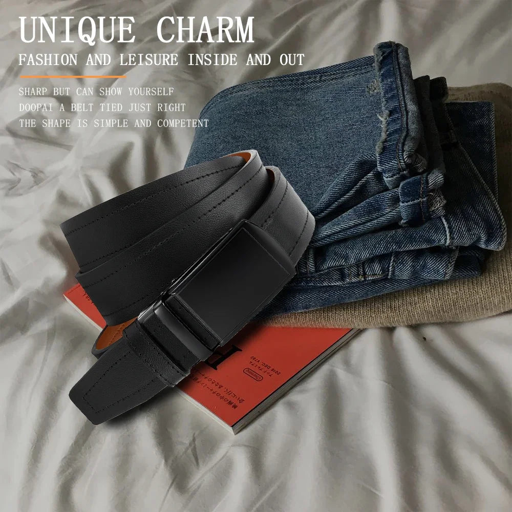LOR MALE Men's Belt Metal Luxury Brand Automatic Buckle High-quality PU Leather High-quality Men's Business Casual Belt Multi-color