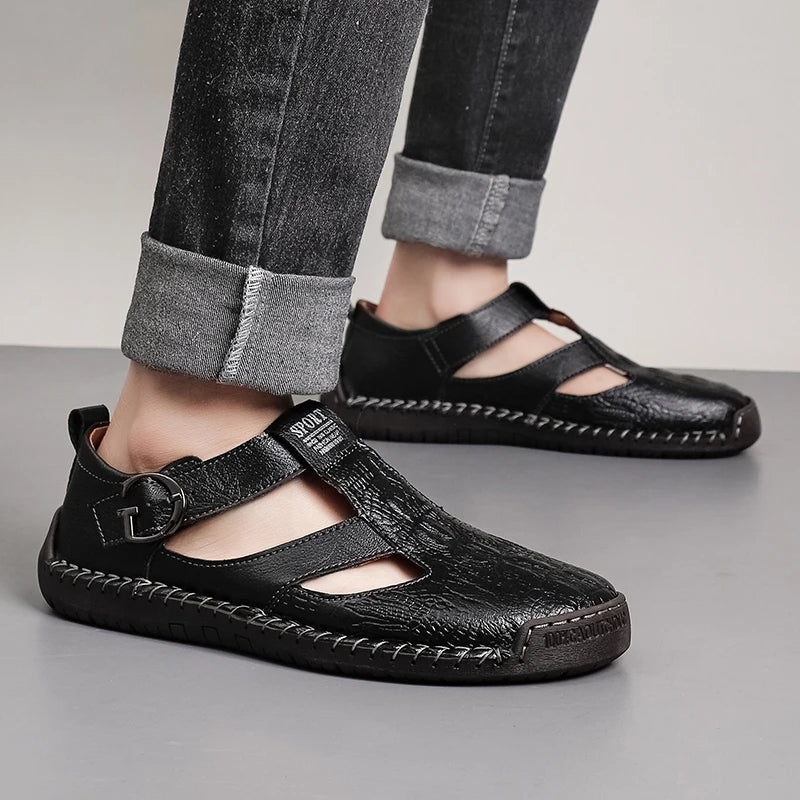 LOR MALE Fashion Mens Sandals Leather Summer Beach Casual Sandals Male Non-Slip Soft Comfortable Outdoor Shoes High Quality Man Sandals