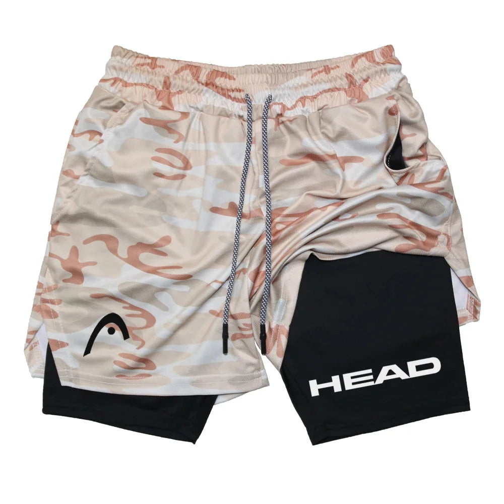 LOR MALE Anime Berserk Head Running Shorts Men Fitness Gym Training 2 in 1 Sports Quick Dry Workout Jogging Double Deck Summer