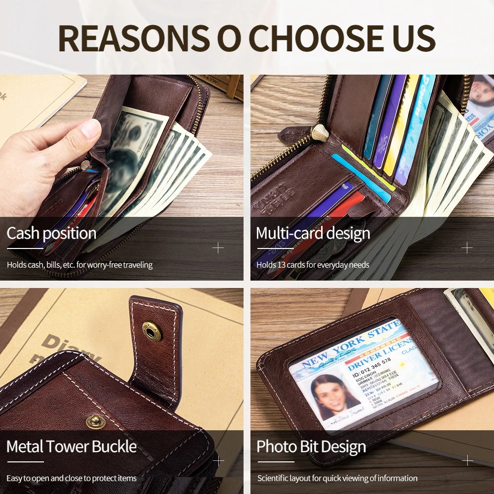 LOR MALE Leather wallet, men's leather coin purse, multi slot with photo album window, anti-theft brush, perfect gift item