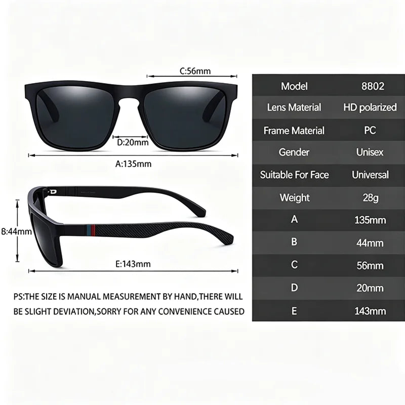 LOR MALE Polarized Sunglasses for Men Women Luxury Square Frame UV400 Driving Fishing Cycling Walking Beach Outdoor Sports Sun Glasses