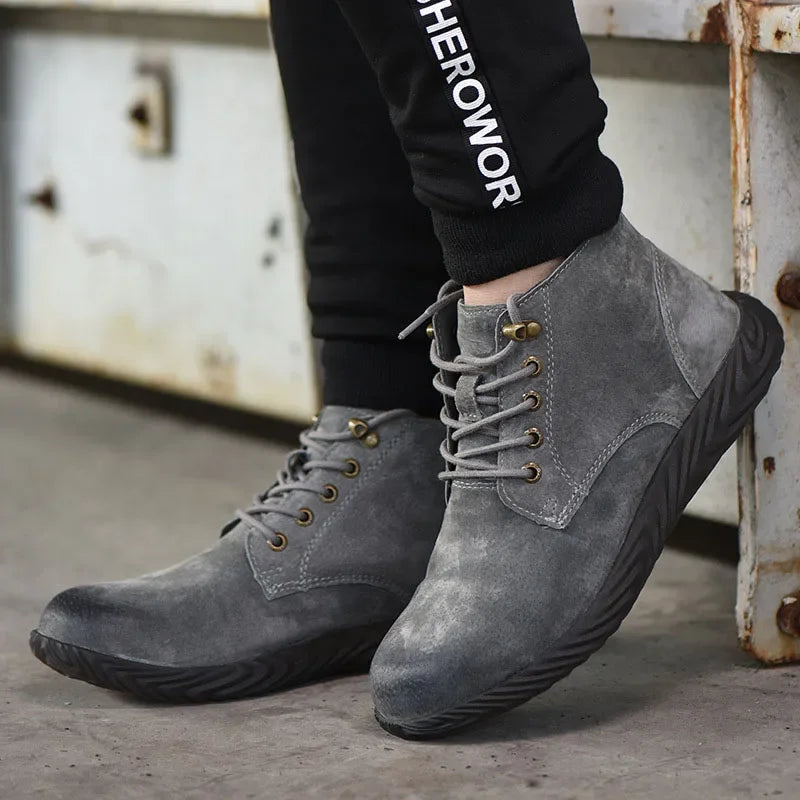 LOR MALE Mens Work Boots 2024 Fashion Outdoor Steel Toe Cow Leather Steel Toe Shoes Men Anti Slip Puncture Proof Safety Shoes Boot Man