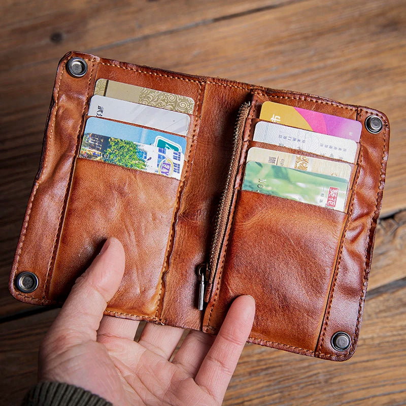 LOR MALE GURO High Quality Men Genuine Leather Wallet Vintage Bifold Money Clip Credit Card Holder Luxury Design with Zipper Coin Pocket
