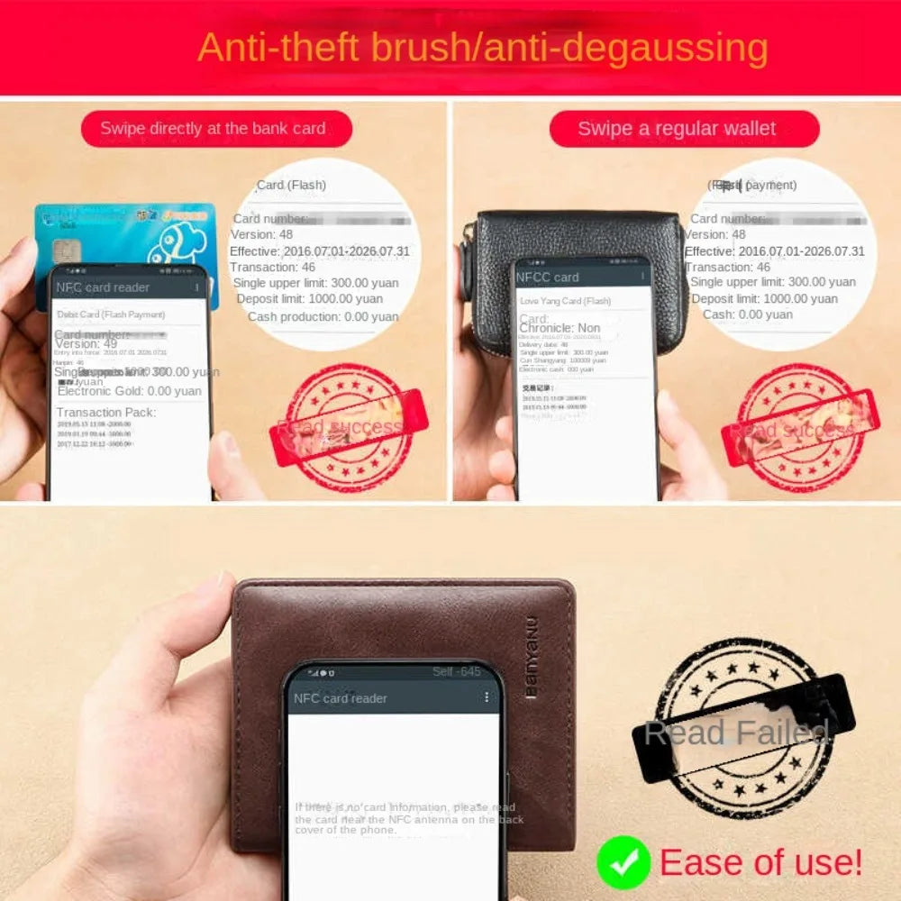 LOR MALE Vintage Leather Mini Wallets RFID Card Holder Money Clip Slim Male