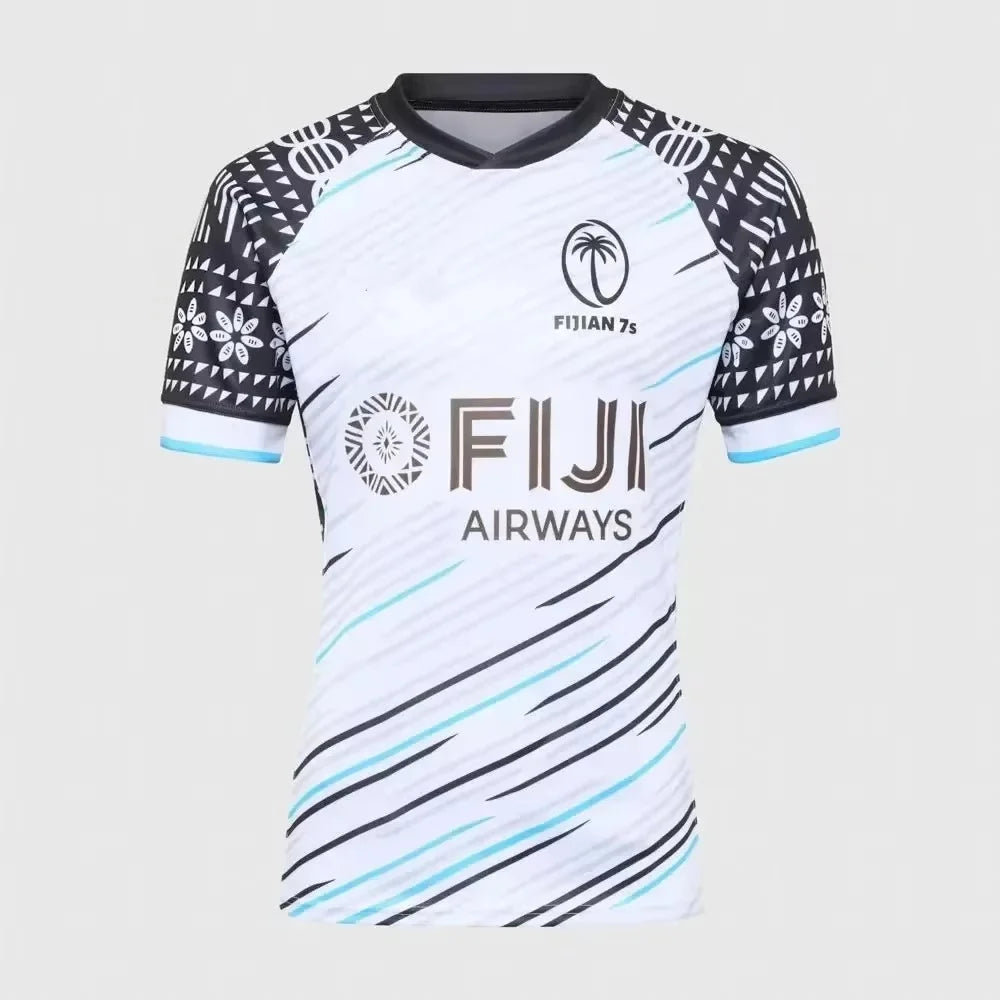 2026 Fiji 7s Rugby Jersey Men Fijian Airways Tribal Pattern Short Sleeve 7-a-side Rugby Fan Shirt Family Matching Clothing