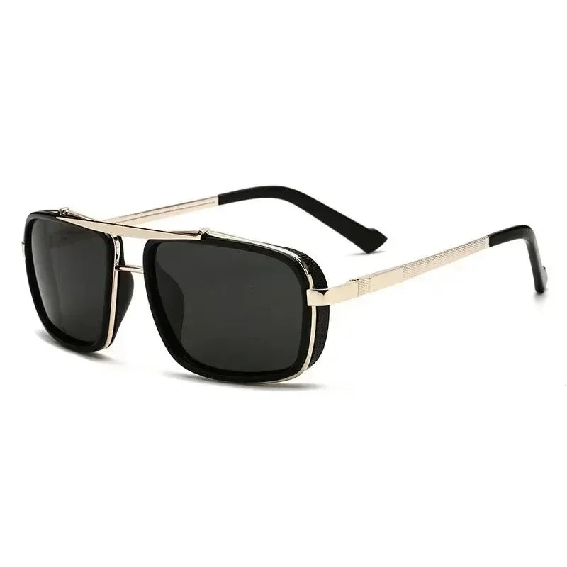 LOR MALE Polarized Punk Sunglasses Men Vintage Steampunk Square Sun Glasses Male Drivin