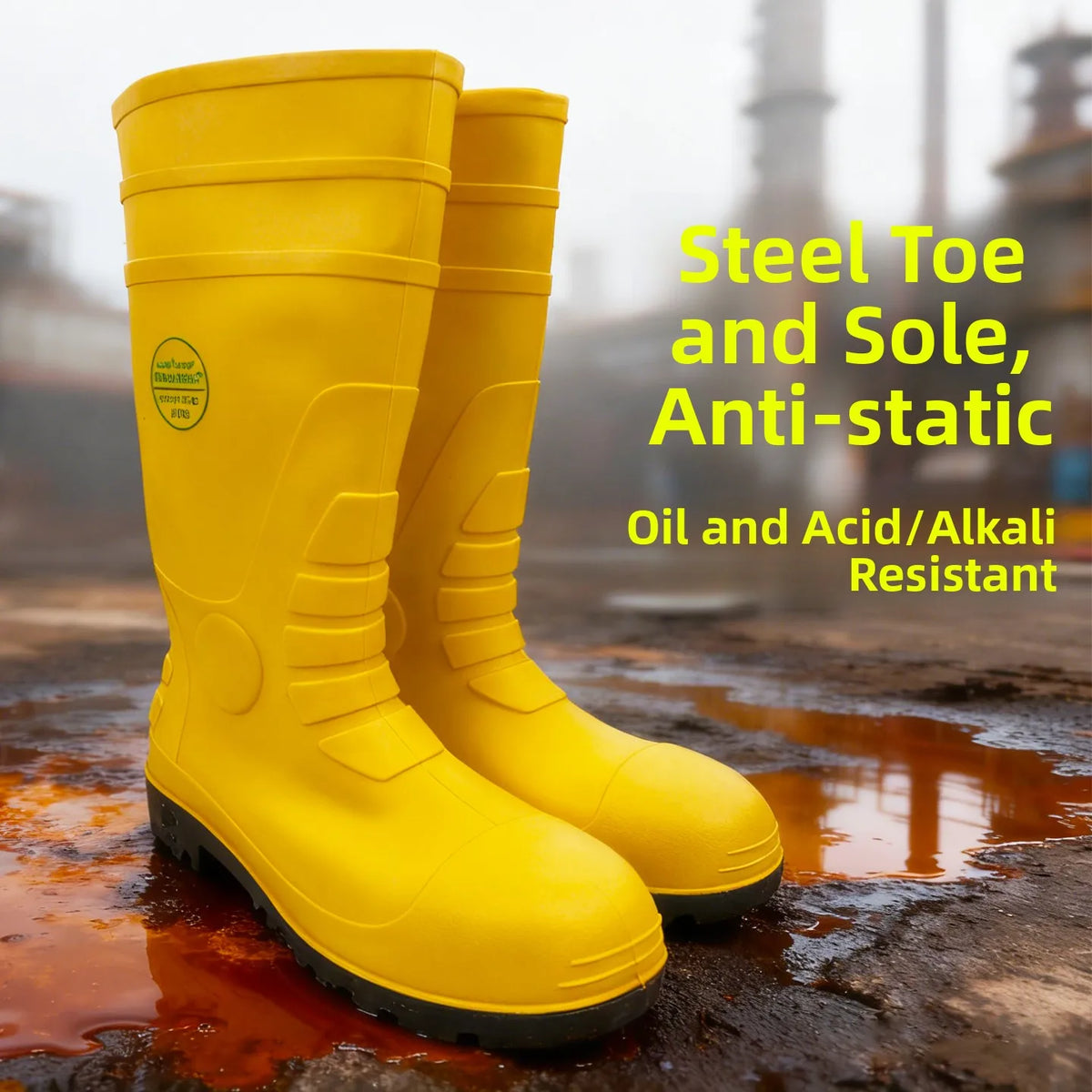 LOR MALE Leer Steel Toe Anti-Static Oil Resistant Chemical Proof Safety Boots Chemical Factory Gas Station Rain Boots Waterproof Shoes