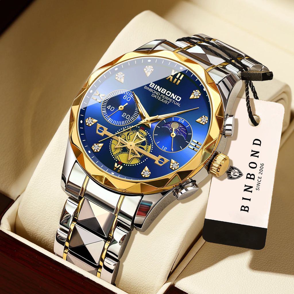 LOR MALE BINBOND Luminous Waterproof Accurate Quartz Watches For Men Chronograph Sturdy Men's Wristwatch Luxury Business Casual Reloj