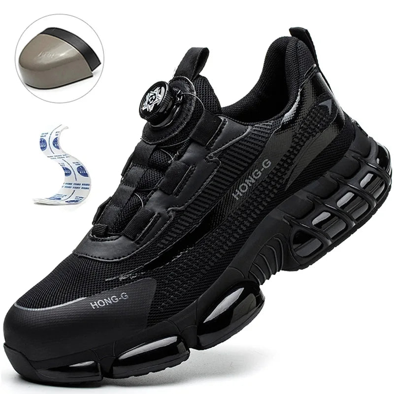 LOR MALE Steel Toe Safety Boots Rotating Button Work Shoes Men Anti-Smash Anti-Puncture Safety Boots Air Cushion Men's Sports Shoes ﻿