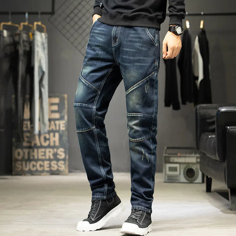 LOR MALE Jeans For Men  Straight Pants Men's baggy jeans Large size Korean Version Loose Washed Trousers Man Fashion ripped denim slim