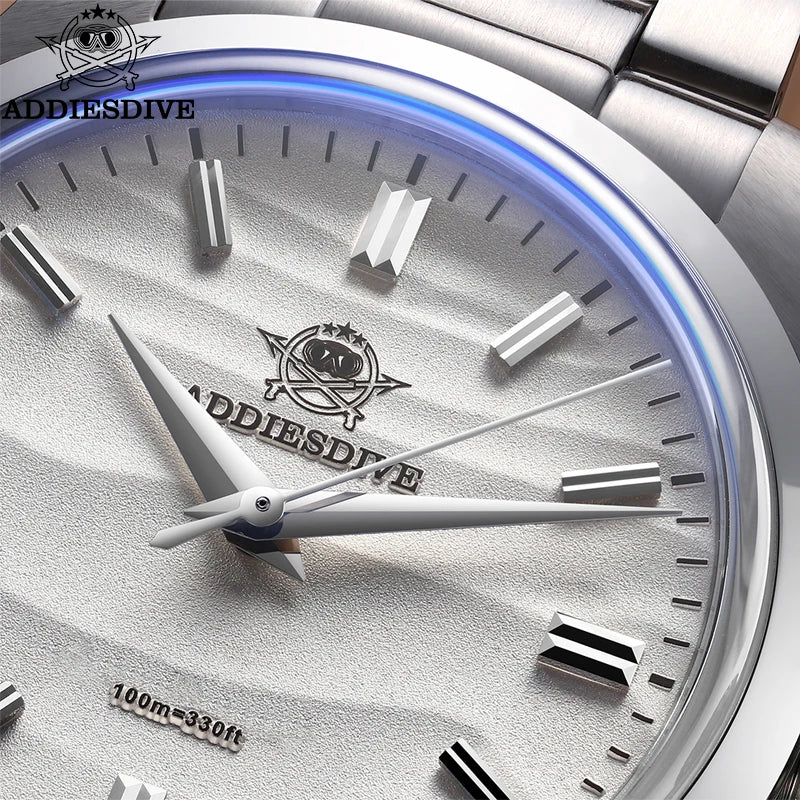 LOR MALE ADDIESDIVE AD2030 Quartz Watch Simple 10Bar Steel Dive Wristwatch Bubble Mirro