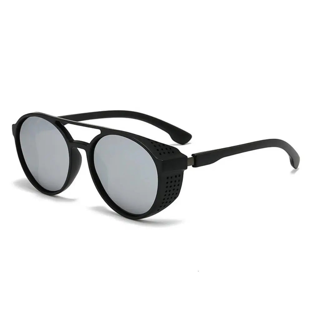 LOR MALE Polarized Sunglasses Steampunk Sports Sun Glasses Round Frame Eyewear with Side Shields UV400 Protection Driving Fishing Cycling